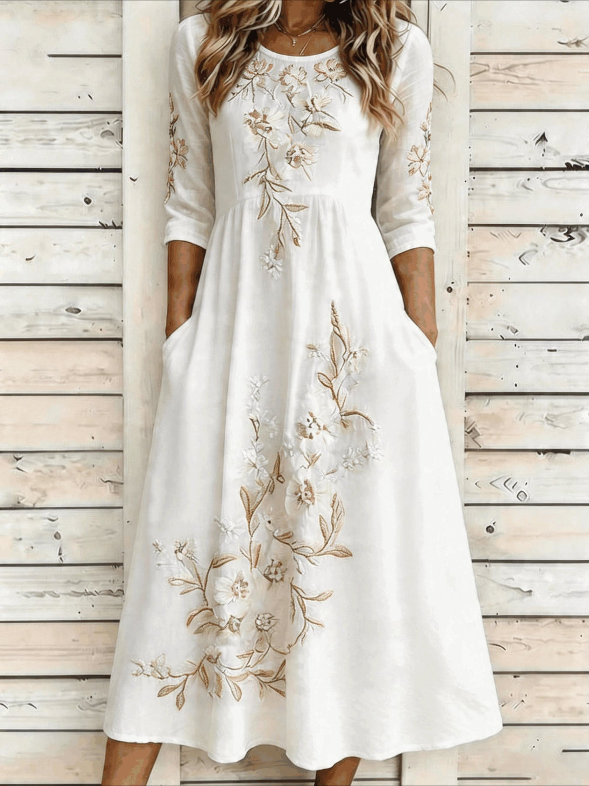 Casual Round Neck Half Sleeve Mid Dress