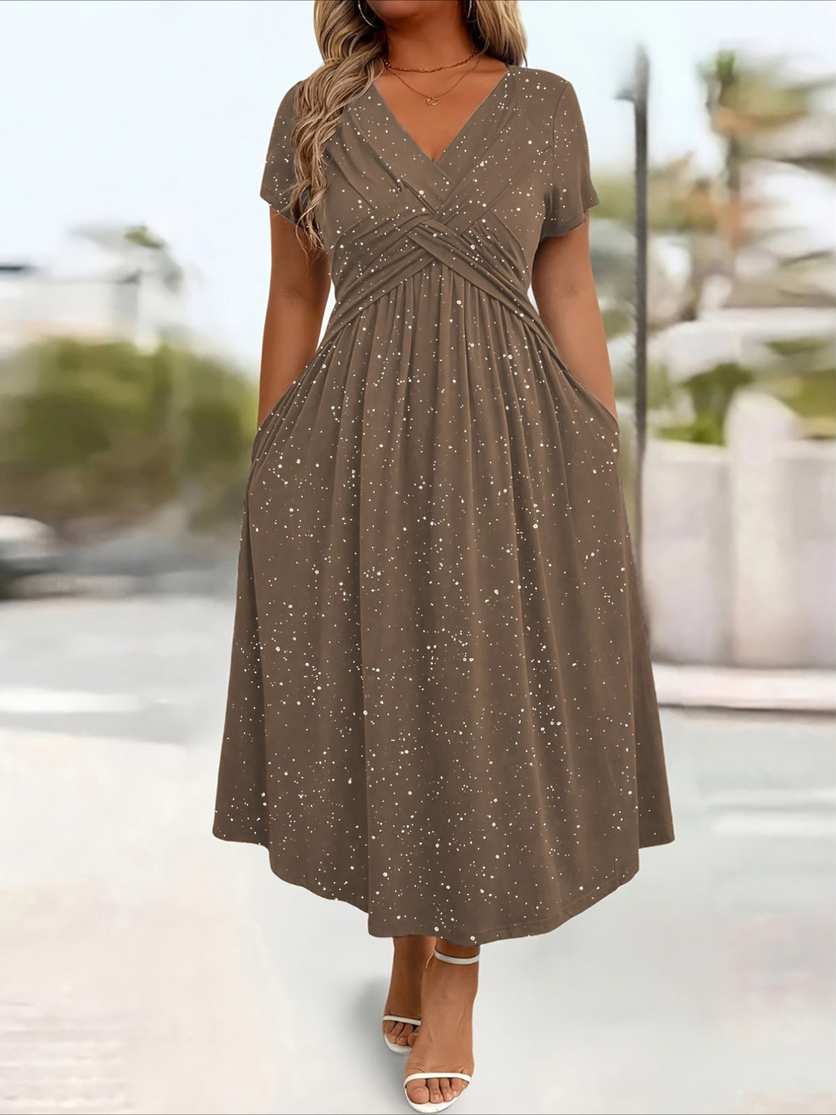 Elegant V-Neck Flattering Fit with Pocket Dress