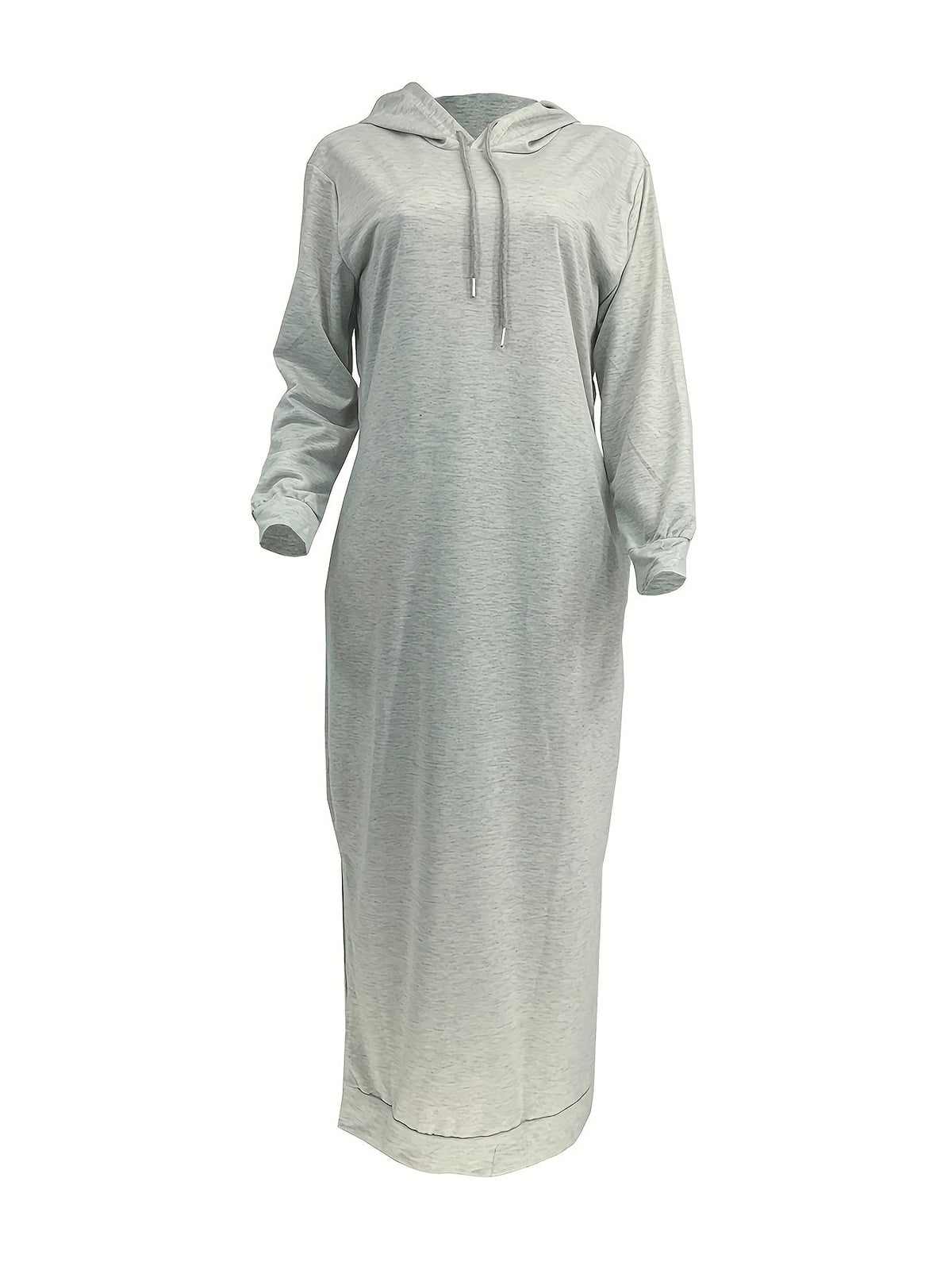 Drawstring Split Dress, Casual Hooded Long Sleeve Maxi Dress