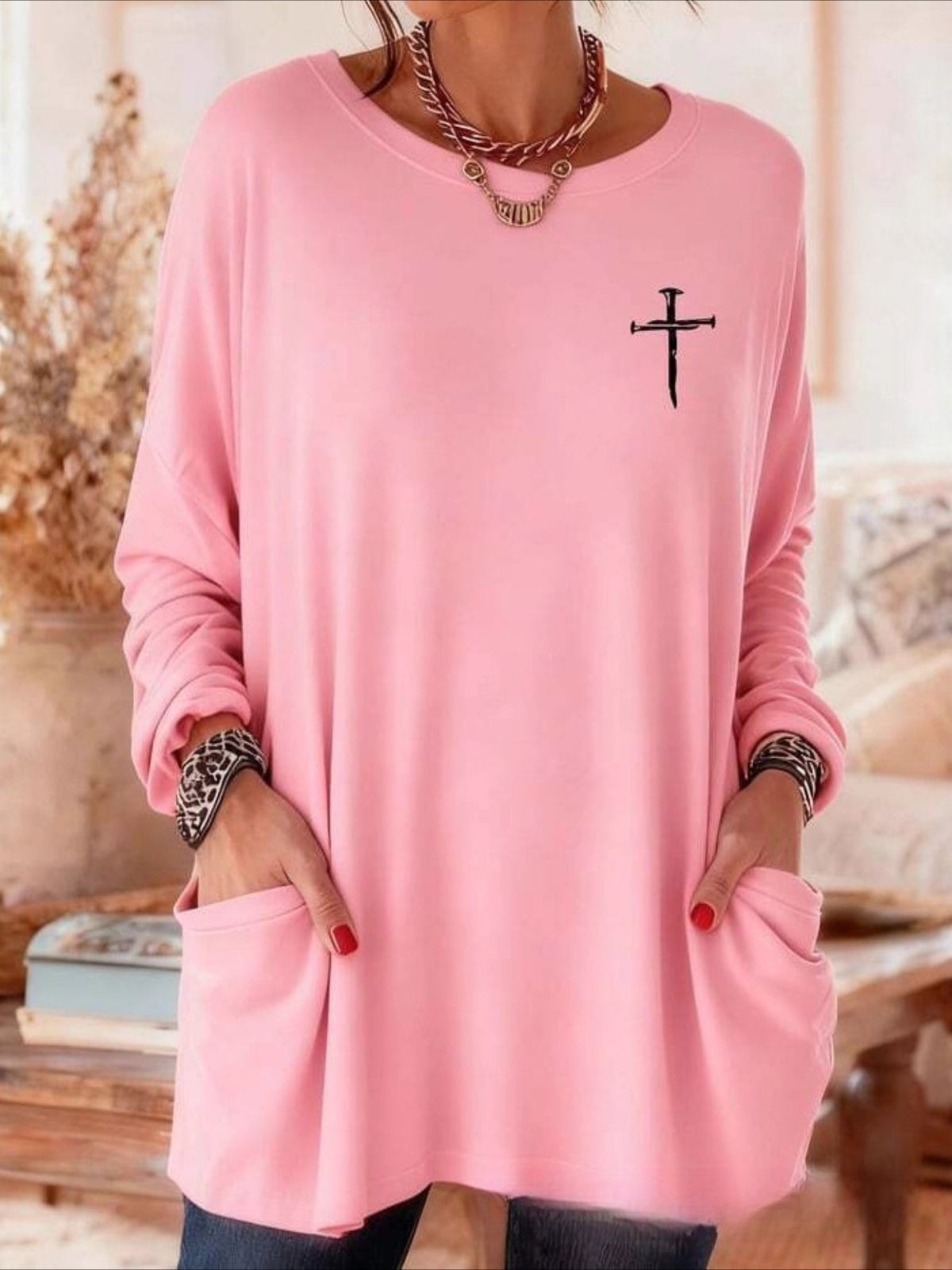 Floral Long Sleeve Crew Neck Printing Vintage Spring/Fall Top