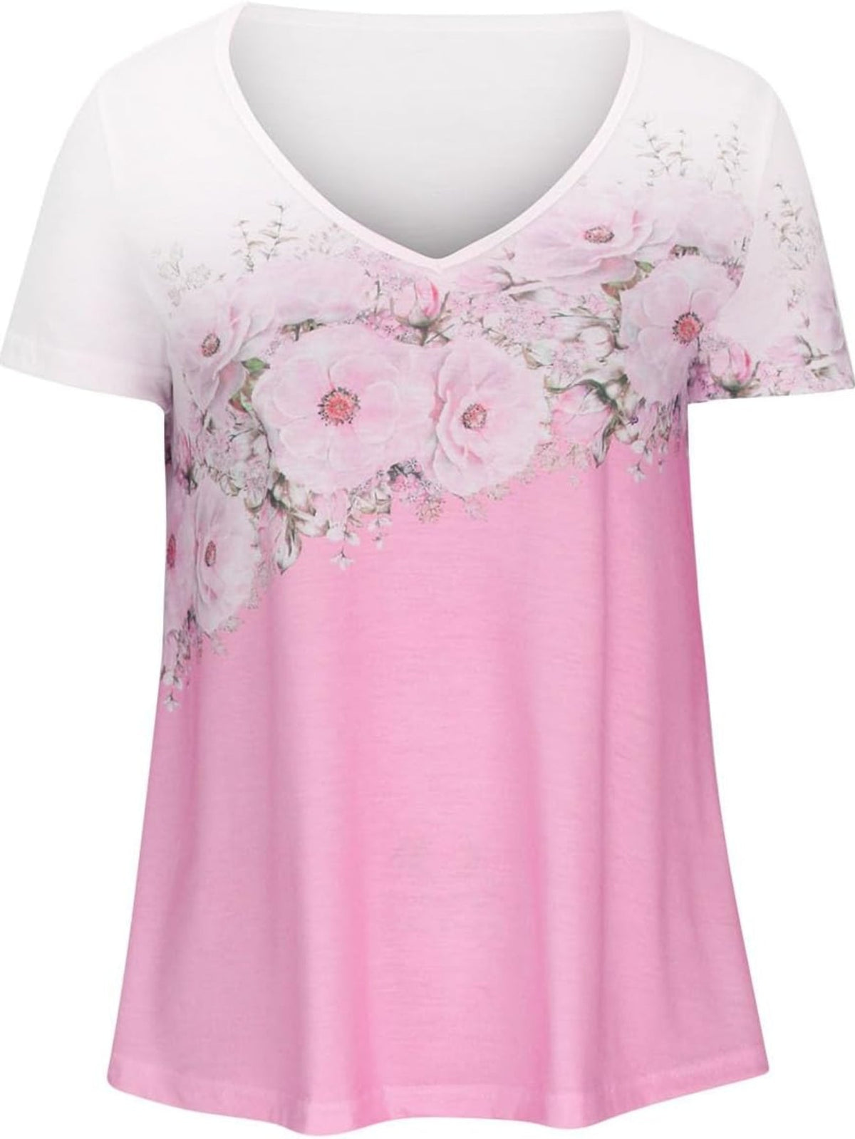 V Neck Short Sleeve Cute Print Graphic Tees