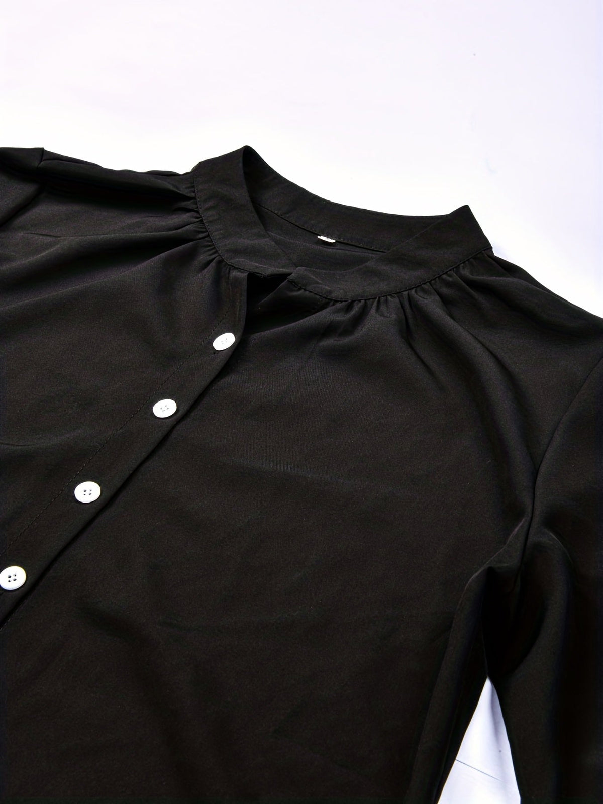 Solid Button Front Blouse, Casual Stand Collar Long Sleeve Blouse