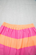 Pink Half Zipper Placket Bracelet Sleeve Top Casual Shorts Set