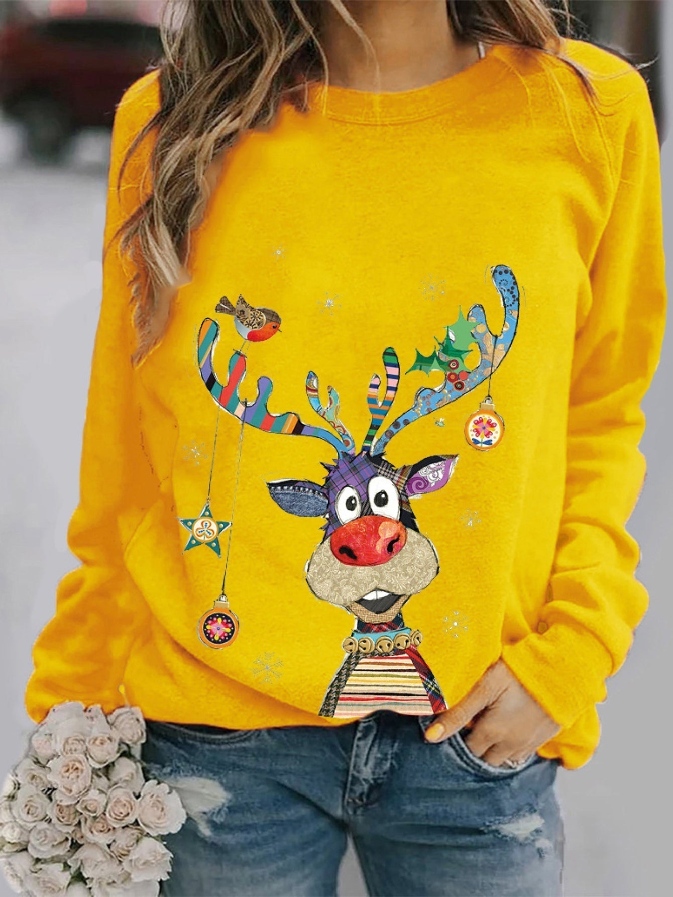 Women's Sweatshirt Casual Christmas Crew Neck Printed Long Sleeve Fashion Fall Loose Pullover