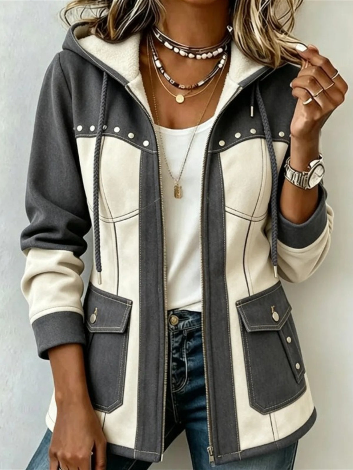 Geometric Long Sleeve Hoodie Vintage Spring/Fall Jacket Outerwear