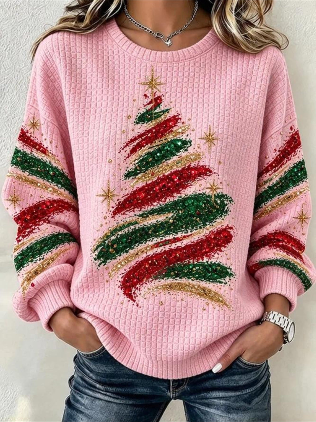Christmas Tree Casual Crew Neck Regular Fit Sweatshirt