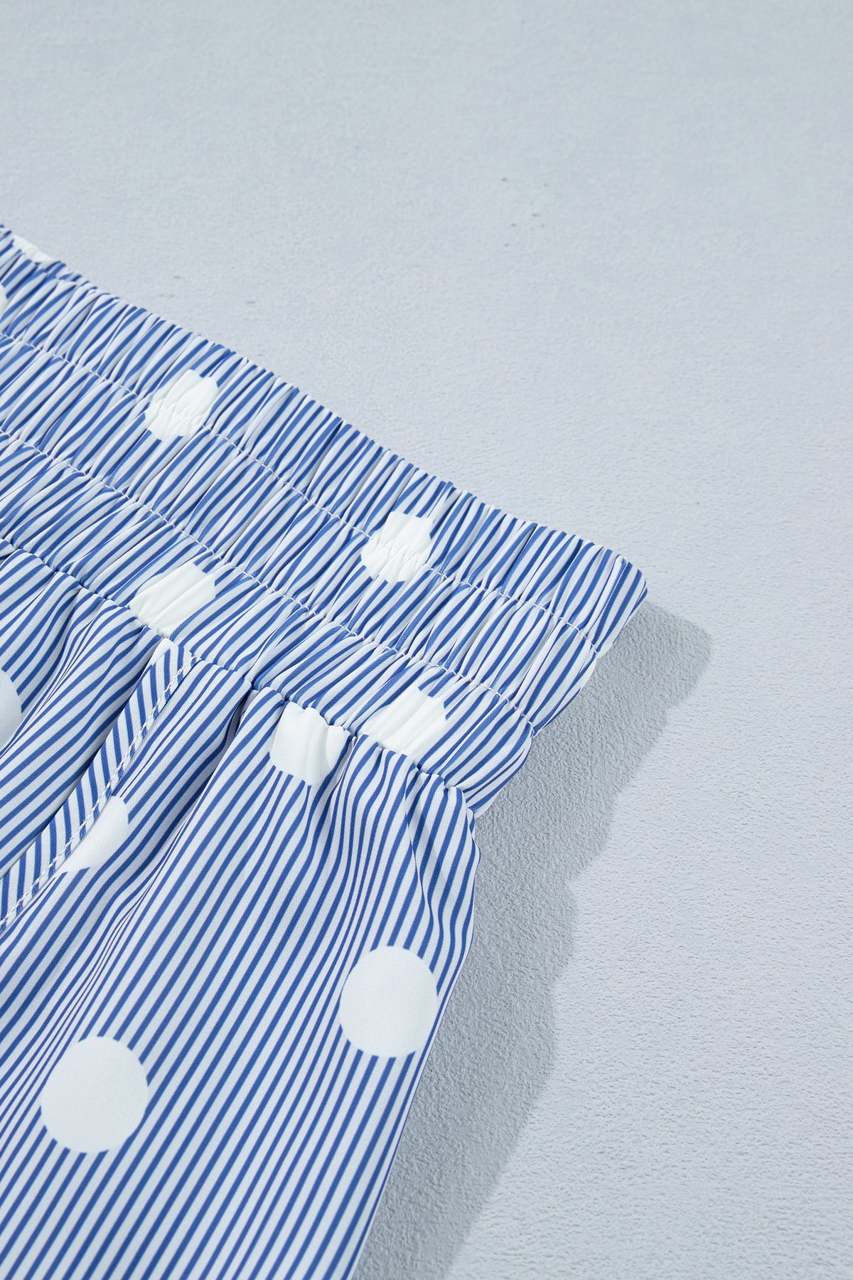 Sky Blue Polka Dot Print Shirred High Waist Casual Shorts