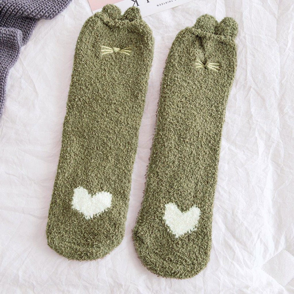 Warm & Fuzzy Cartoon Animal Socks, Crew Length Warm Coral Fleece Socks