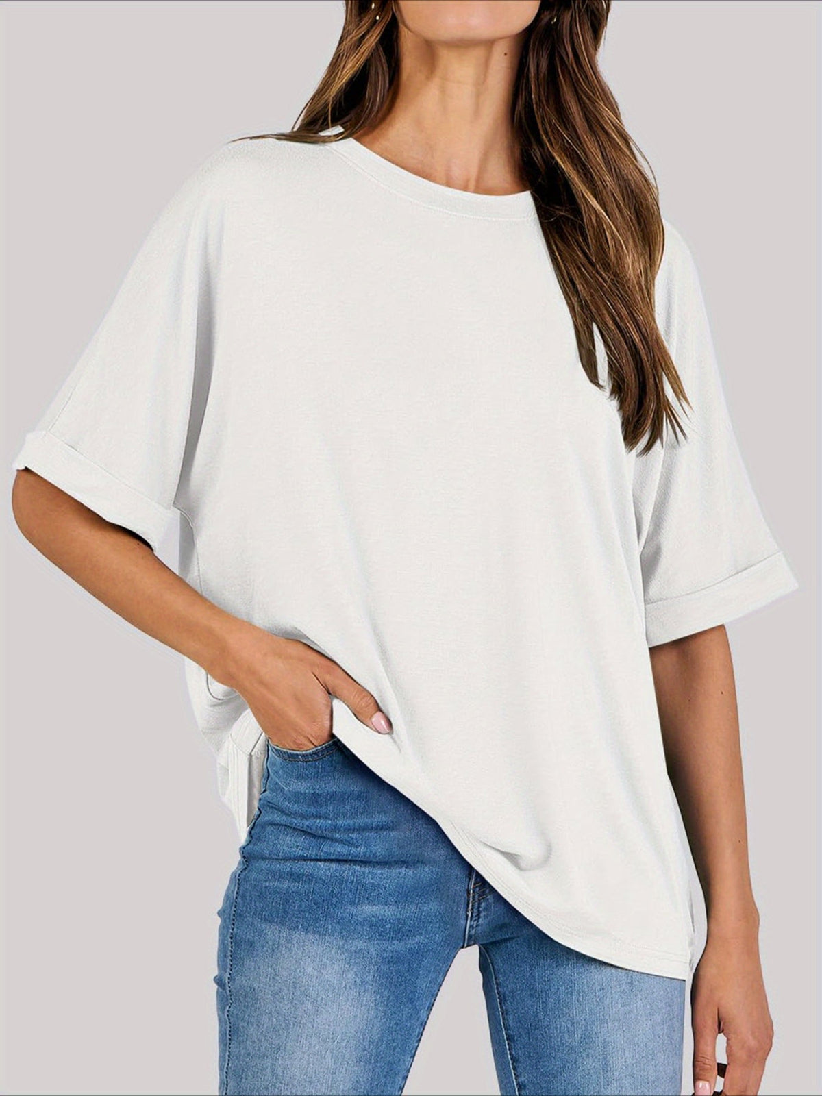 Casual Short Sleeve Crewneck Solid Color Loose T-Shirt