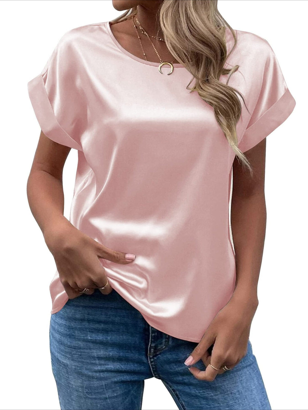 Elegant Loose Versatile Chic T-Shirt, Short Sleeve Crew Neck Top
