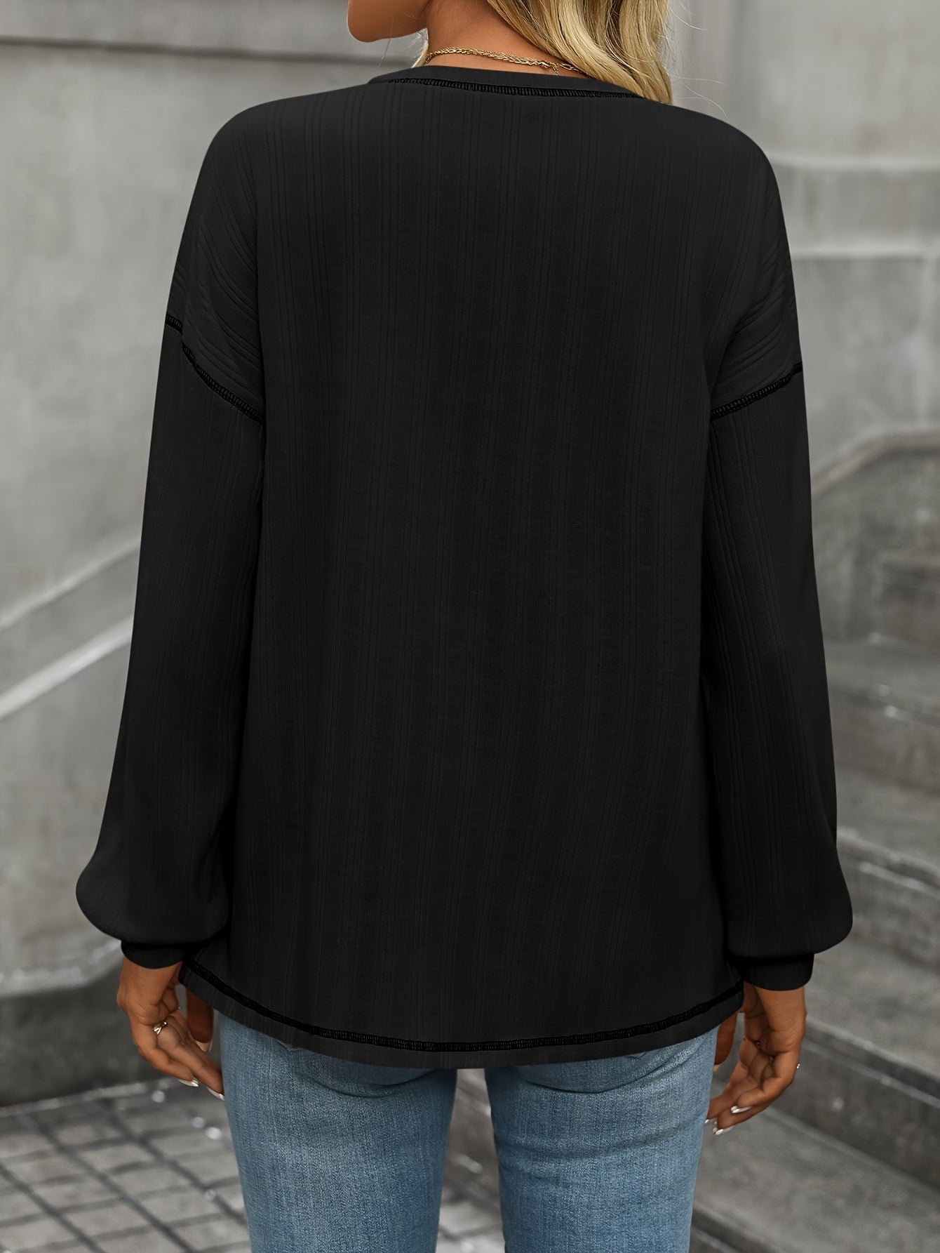 Long Sleeve Shirts Solid Crewneck Knitted Loose Fit Pullover Shirts Tops