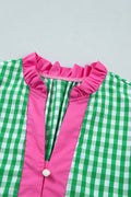 Bright Green Summer Color-Blocked Plaid Pattern Midi Dress