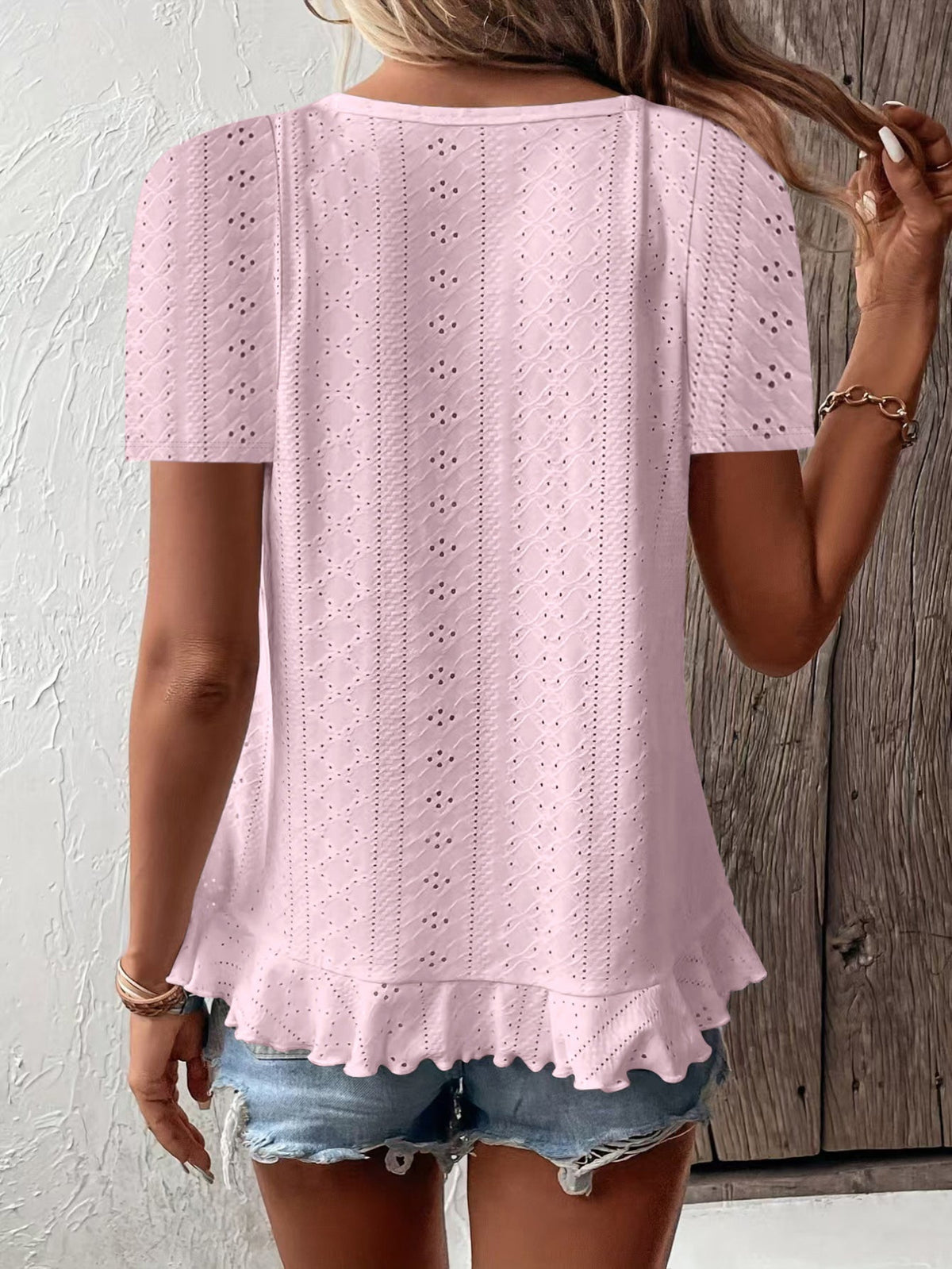 Asymmetrical Ruffle Hem Short Sleeve Round Neck T-Shirt