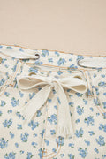 Beige Grommet Knot Waist Floral Barrel Leg Jeans