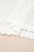 White Scalloped Trim Hollow Out Knit Long Sleeve Top