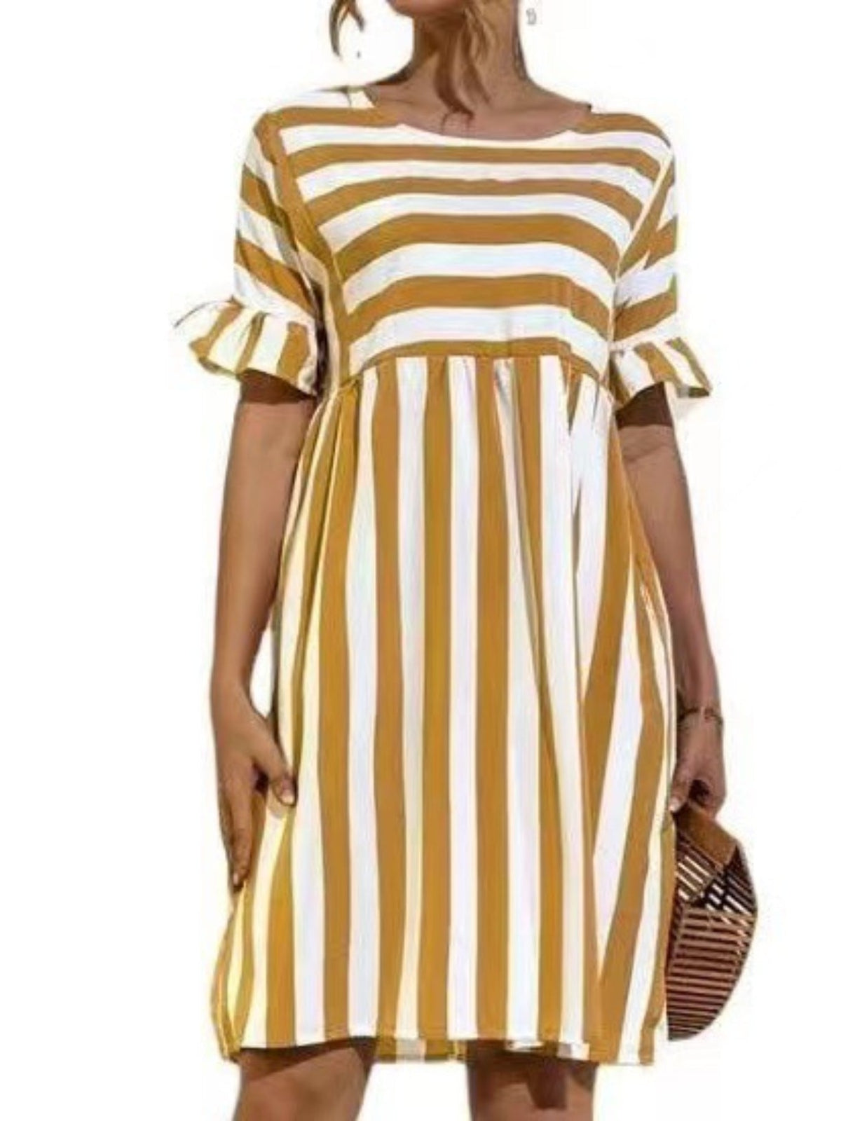 Short Sleeve Beach Dress, Crew Neck Vacation Casual Dress