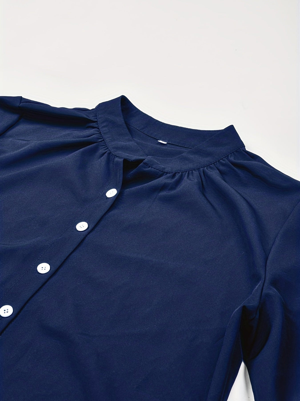 Solid Button Front Blouse, Casual Stand Collar Long Sleeve Blouse