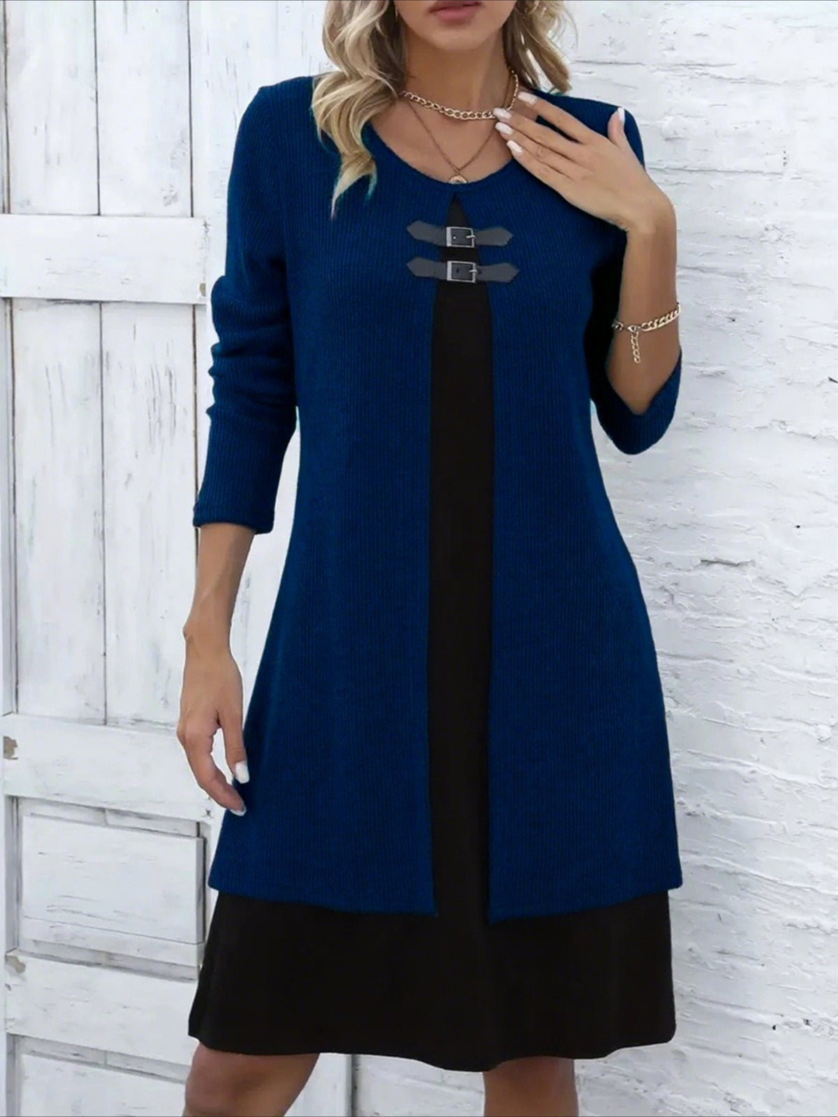 Casual Color Block Crew Neck Midi Dress