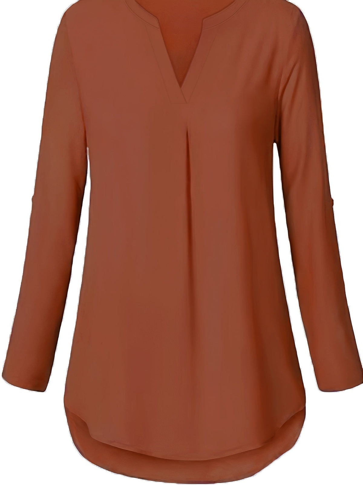 Solid Simple Blouse, Casual V Neck Long Sleeve Blouse