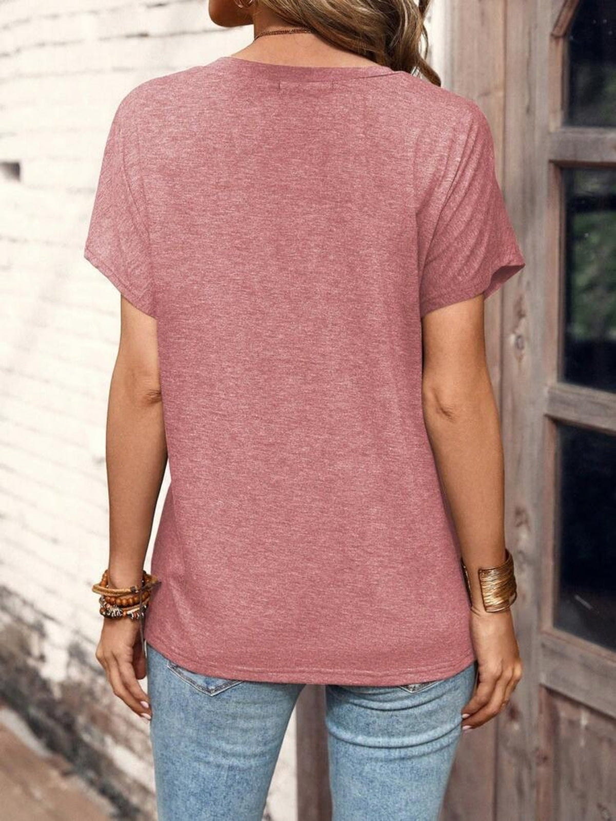 Button Front Solid T-shirt, Casual Short Sleeve T-shirt