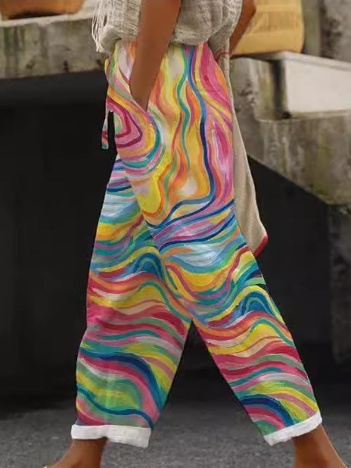 Floral Print Pants, Casual Elastic Waist Pants