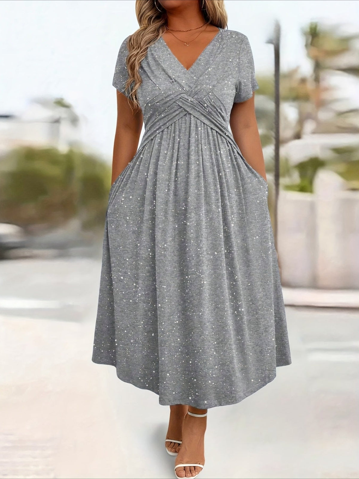 Elegant V-Neck Flattering Fit with Pocket Dress