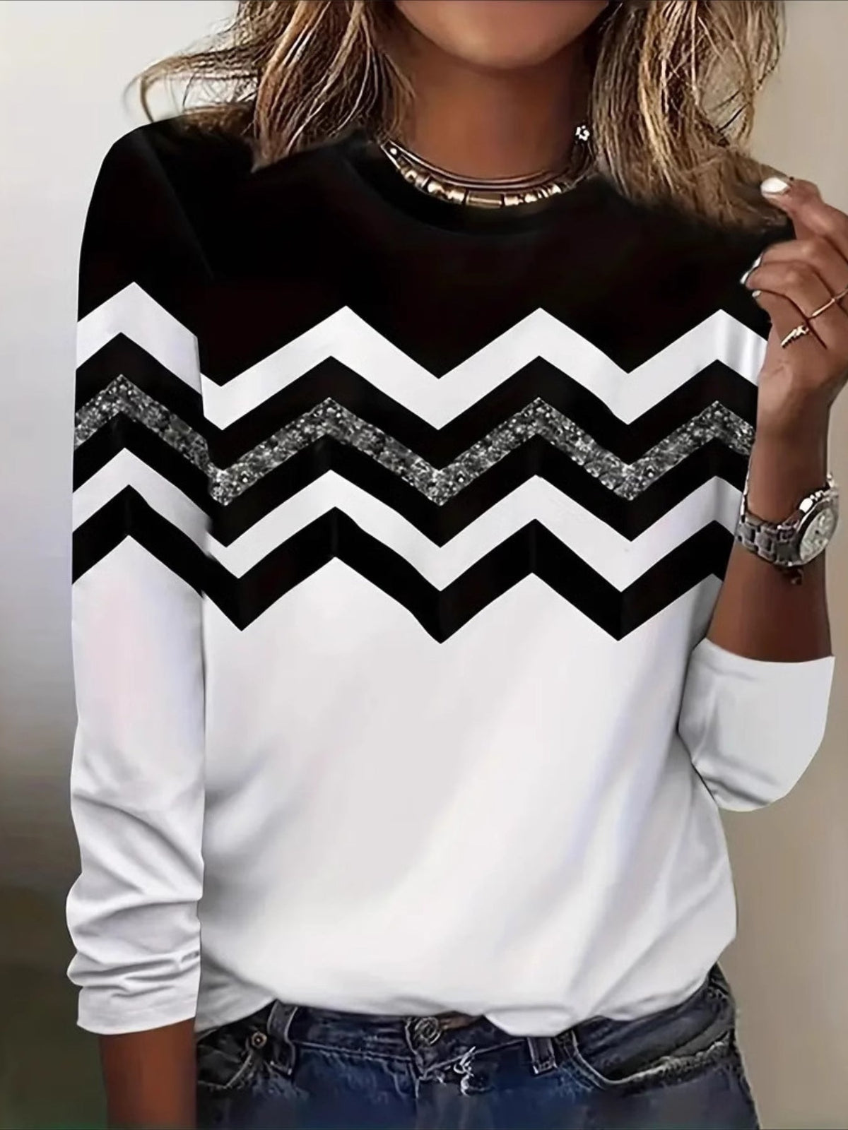 Striped Long Sleeve Crew Neck Casual T-shirt