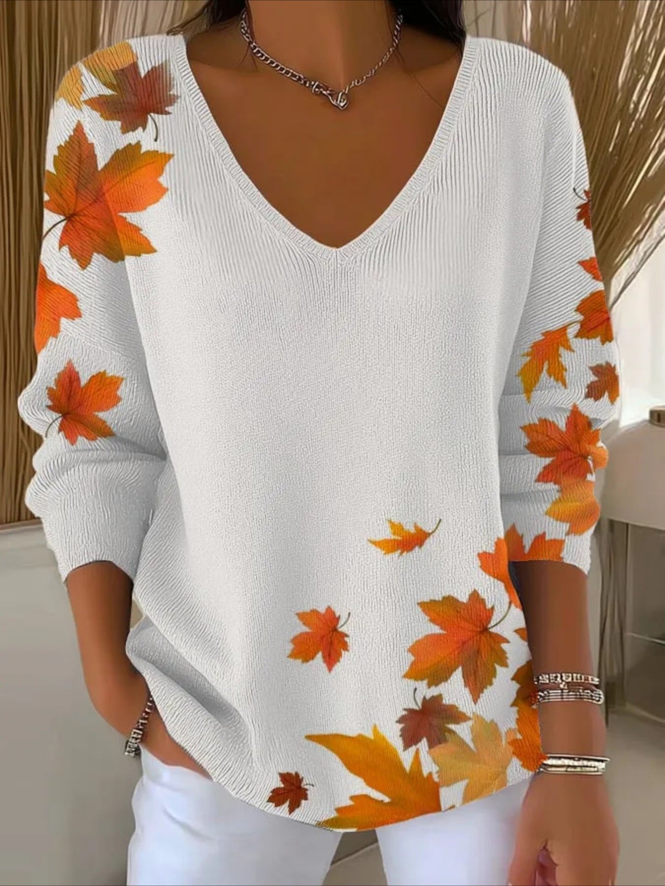 Women Floral Long Sleeve Comfy Casual Sweater Tee
