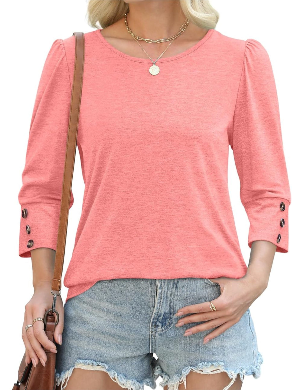 3/4 Sleeve with Buttons Dressy Casual Blouses