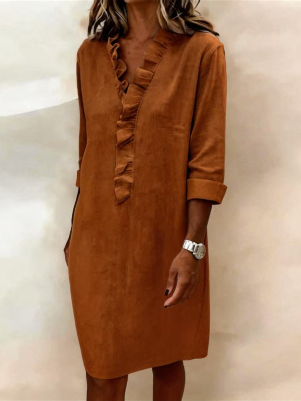 Gentle Style Elegant Commuter Solid Color Versatile Midi Dress