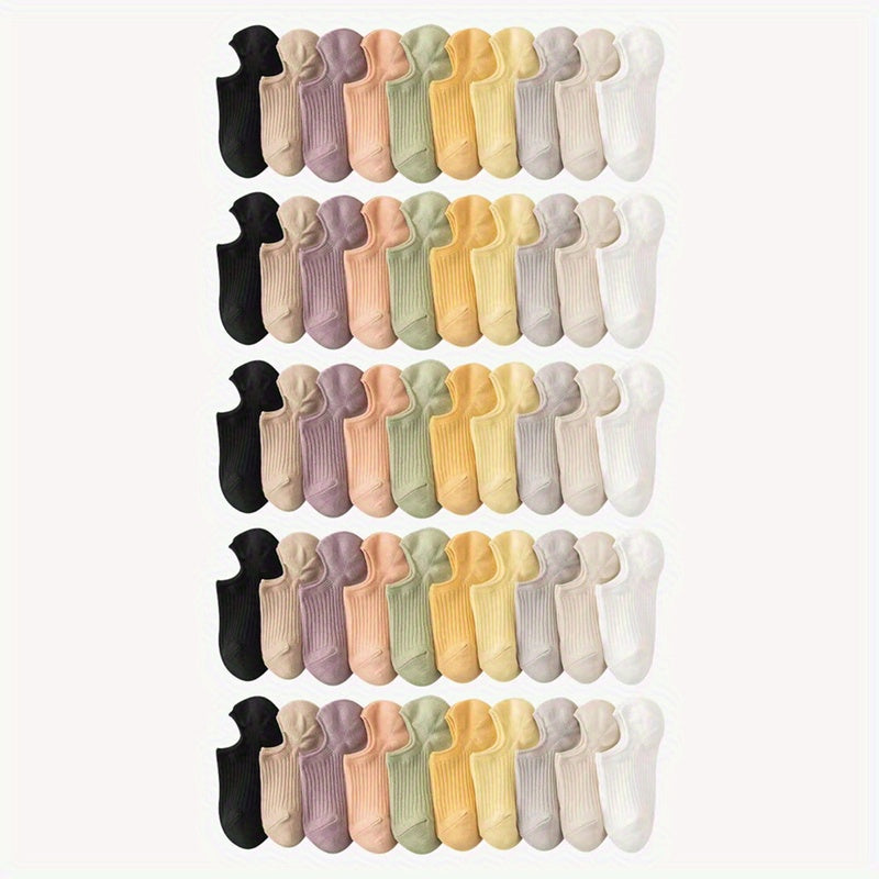 5/10 Pairs Colorful Ribbed Short Socks, Comfy & Breathable Elastic Ankle Socks