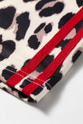 Red Contrast Detail Tie Waist Leopard Print Casual Pants