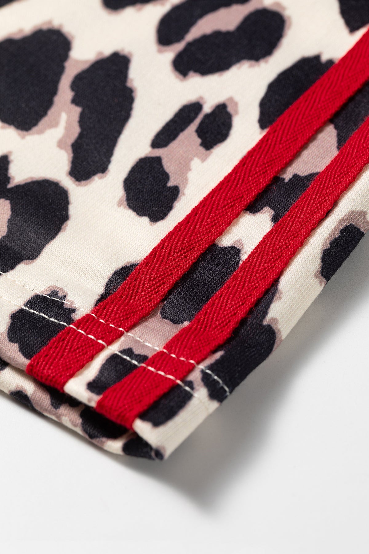 Red Contrast Detail Tie Waist Leopard Print Casual Pants