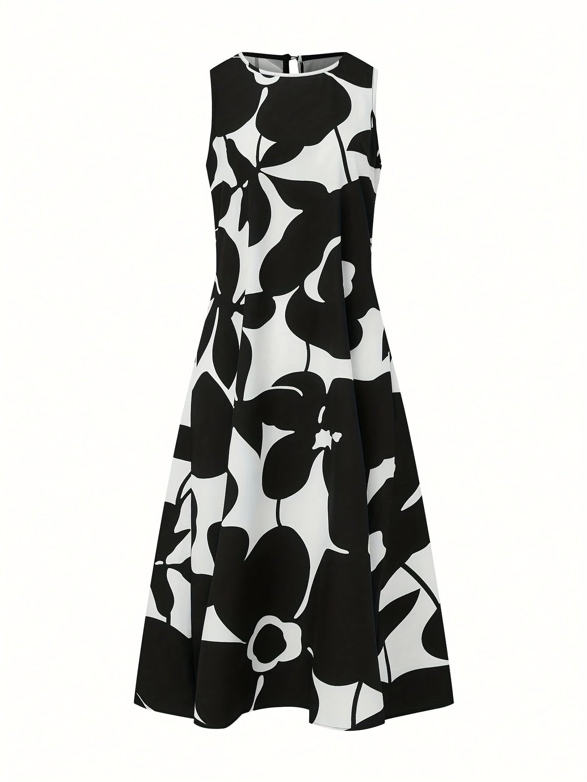 Plant Print Crew Neck Tank Dress, Casual Sleeveless A-line Tank Dress