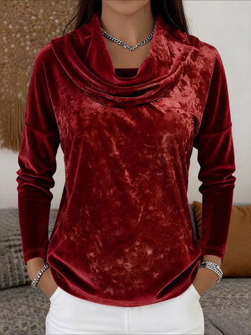 Solid Color Gold Diamond Fleece Round Neck Long Sleeve Top