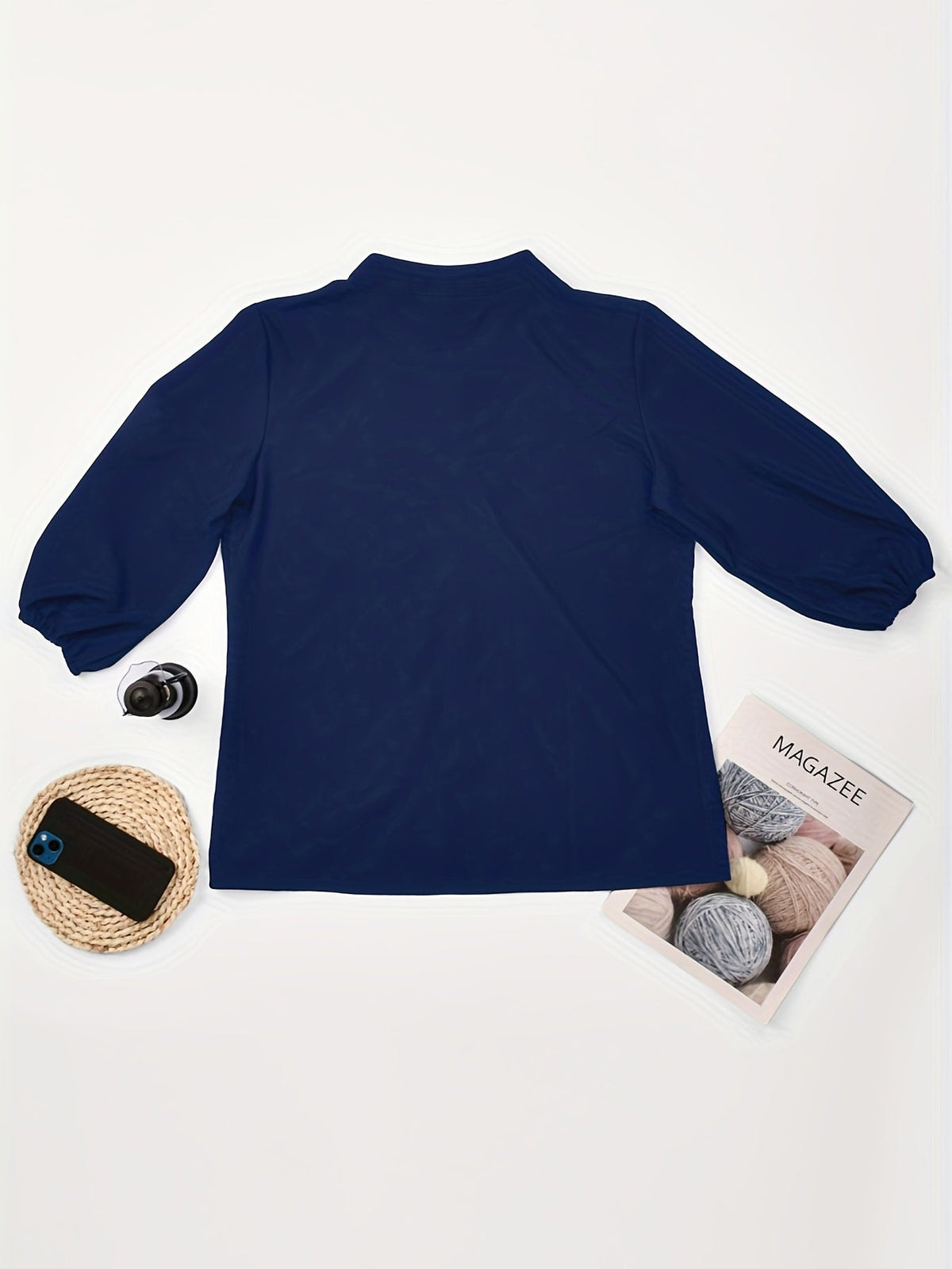 Solid Button Front Blouse, Casual Stand Collar Long Sleeve Blouse