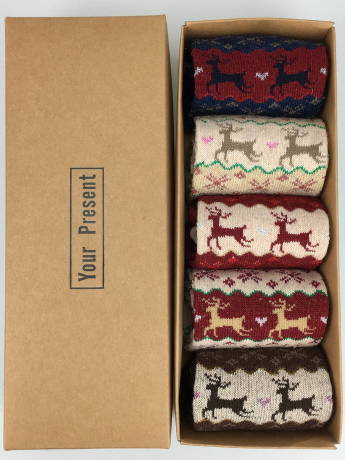 5 Pairs Christmas Elk Print Socks, Comfy & Warm Mid Tube Socks