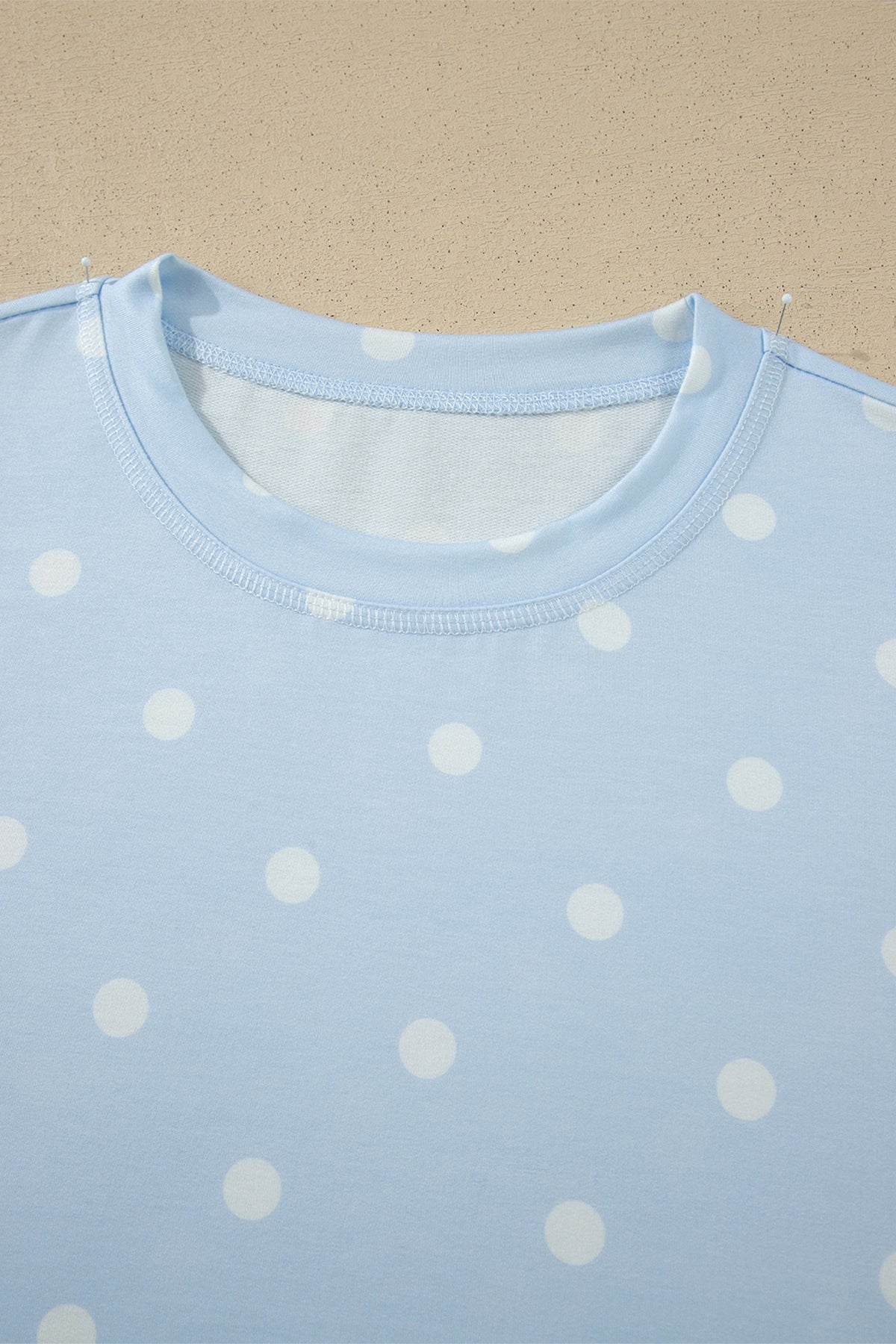 Sky Blue Polka Dot Short Sleeve Loose Top Drawstring Shorts Set