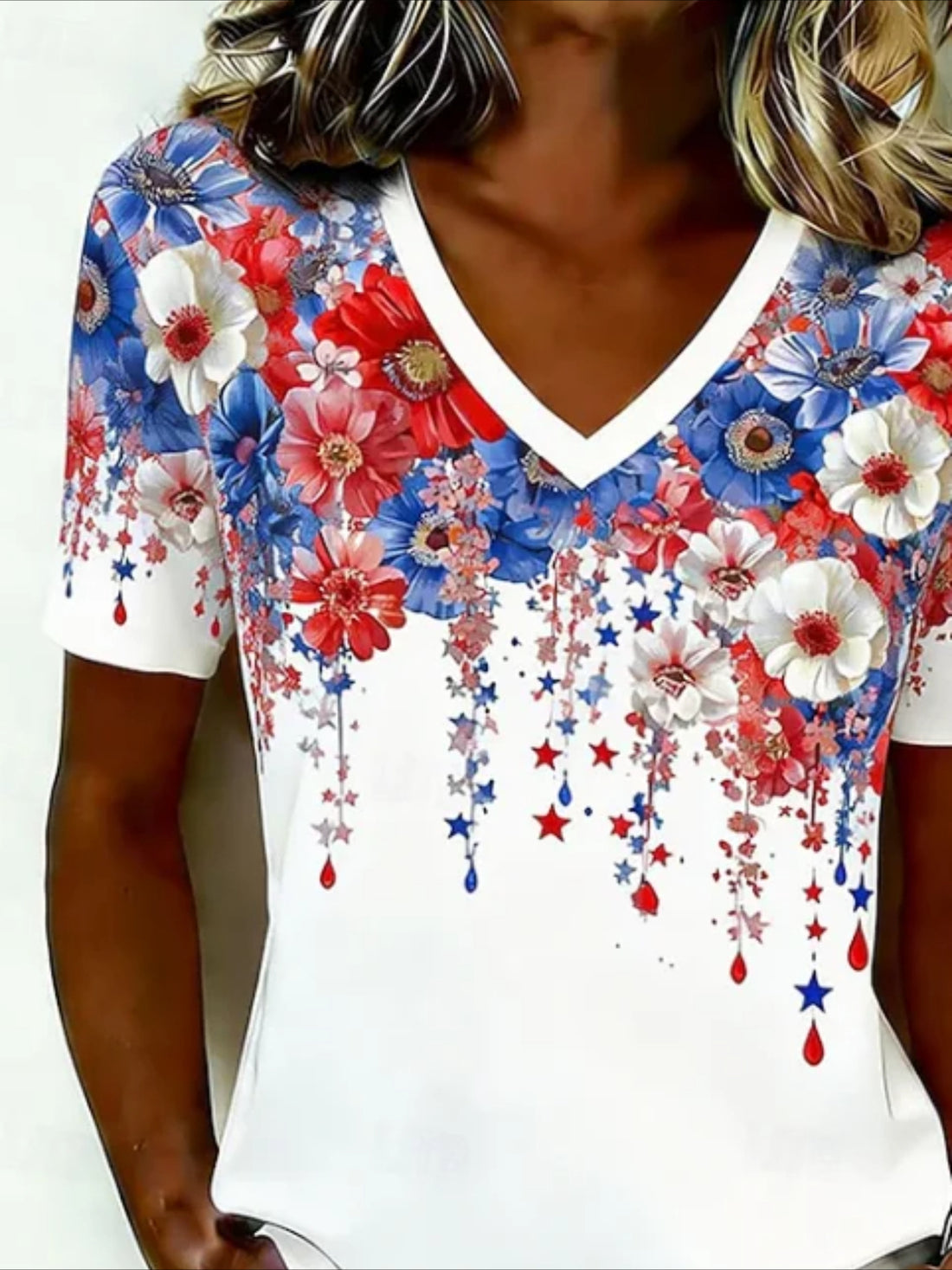 Vintage Floral V Neck Short Sleeve T-shirt