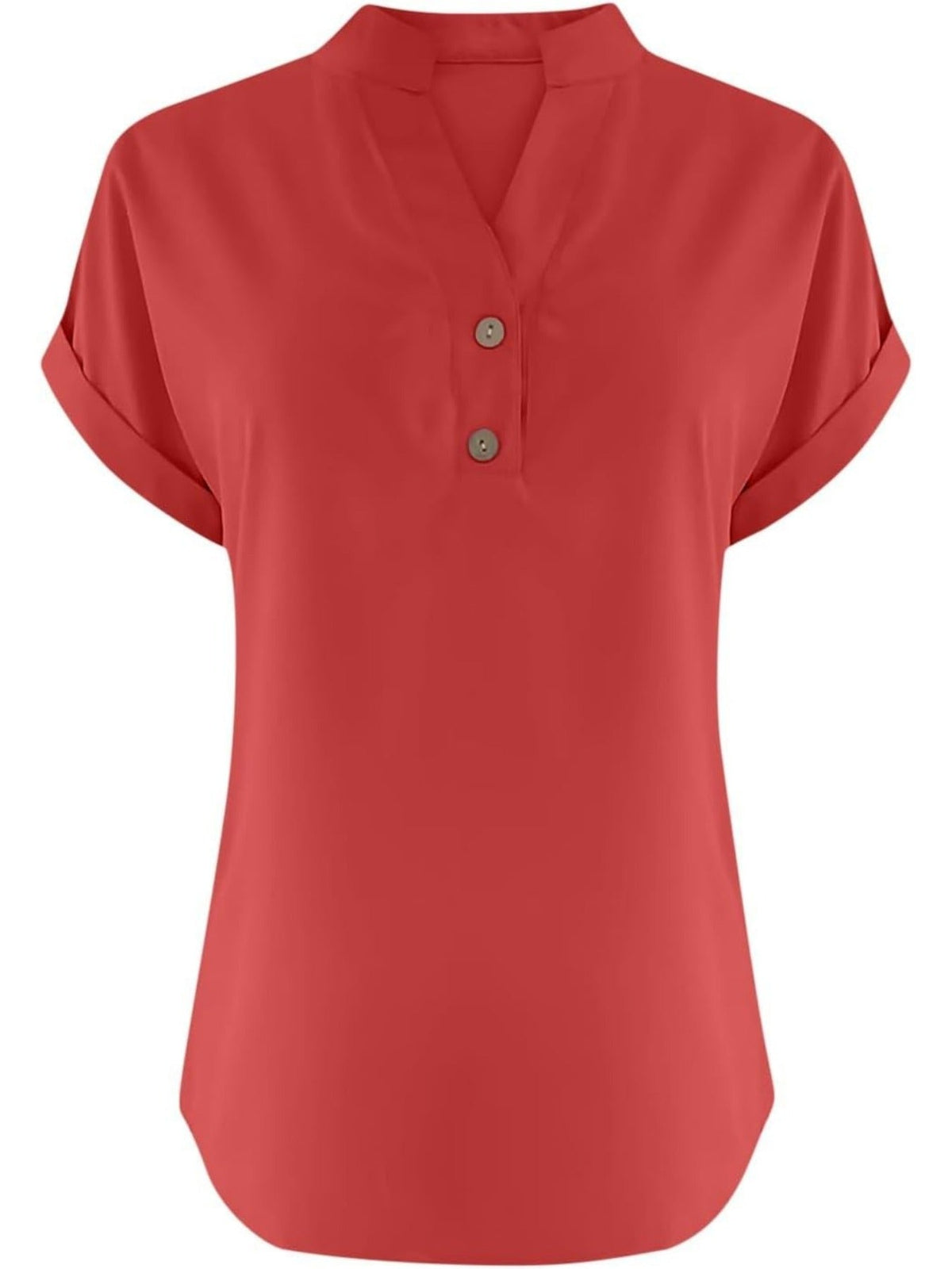 Solid Color V Neck Short Sleeve Button Down T Shirts
