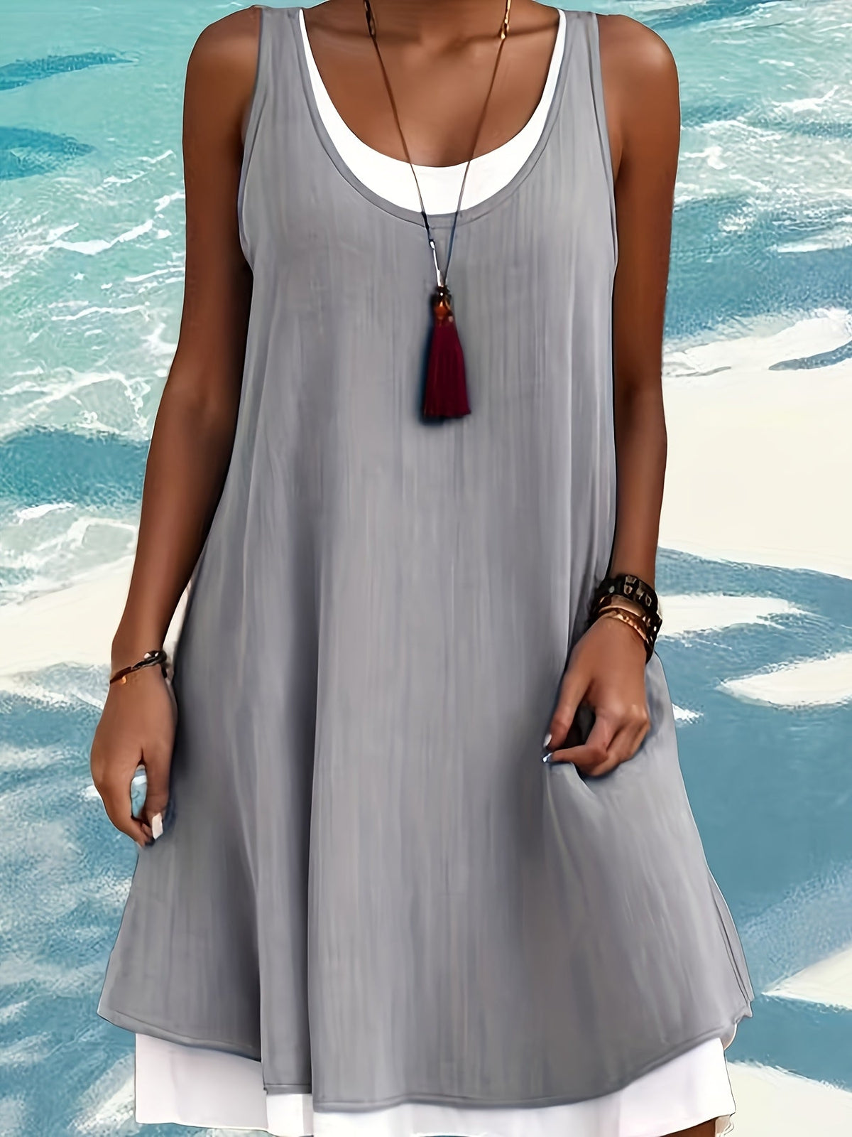 Casual Sleeveless Fake Two-Piece Loose Vest Dress