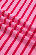 Pink Stripe Scalloped Trim Round Neck T Shirt