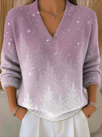 Winter Vintage Long Sleeve V Neck Sweater