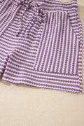 Purple Stripe Breathable Textured Knit Short 2pcs Set