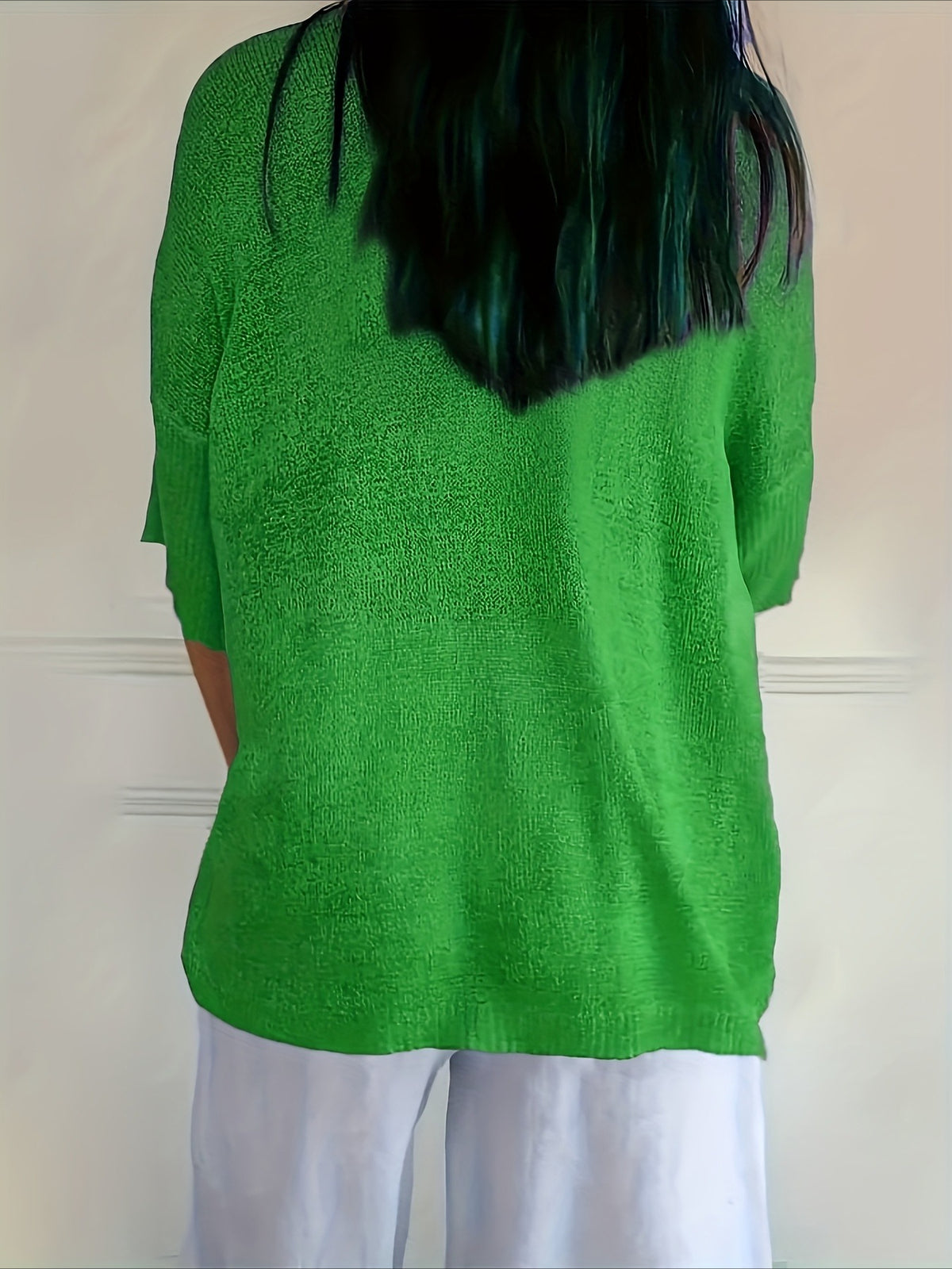 Lightweight Soft Casual 3/4 Sleeves V-Neck Sweater