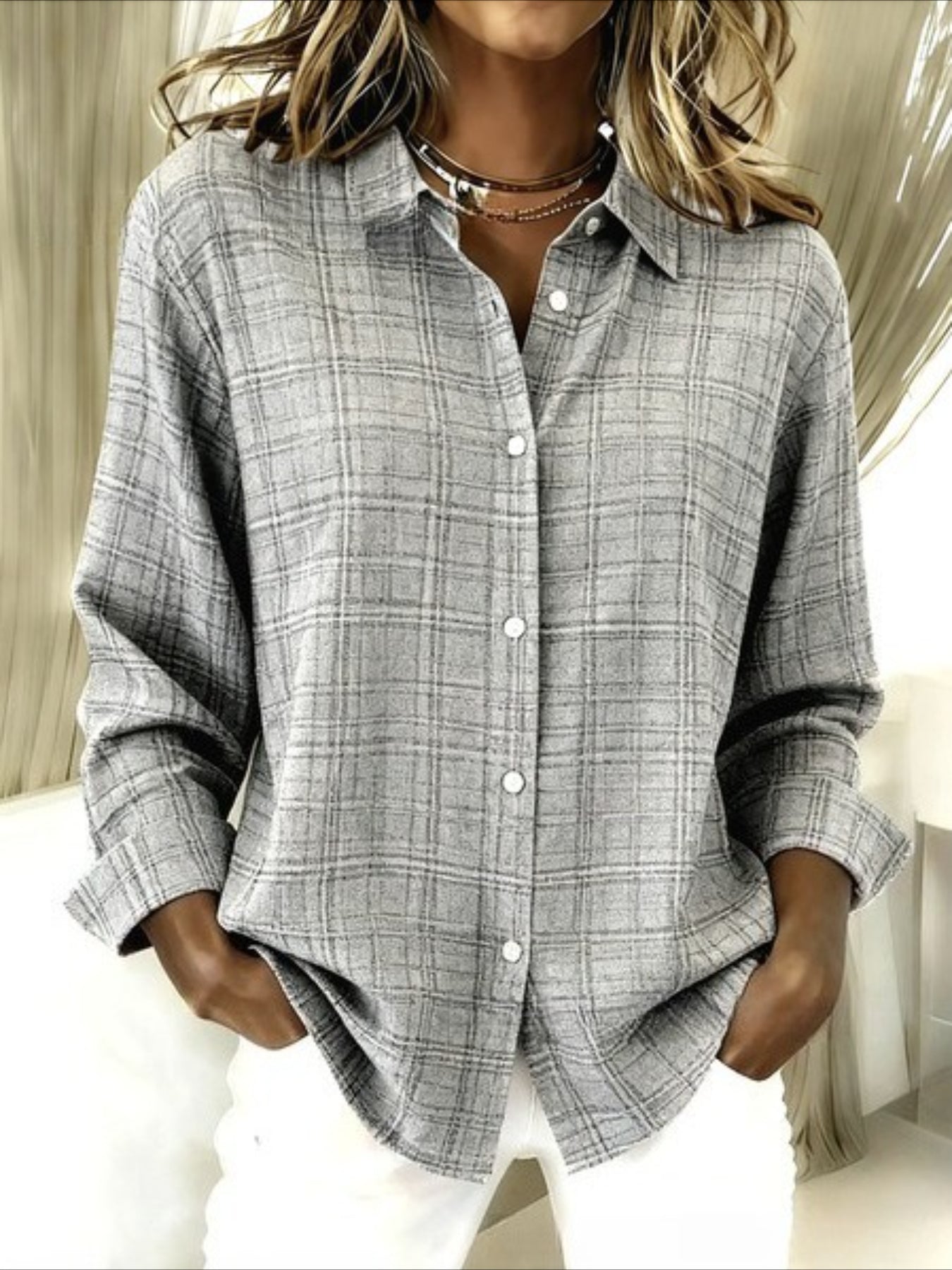 Peacock Feather Print V Neck Long Sleeve Plain Regular Micro-Elasticity Regular Fit Shirt