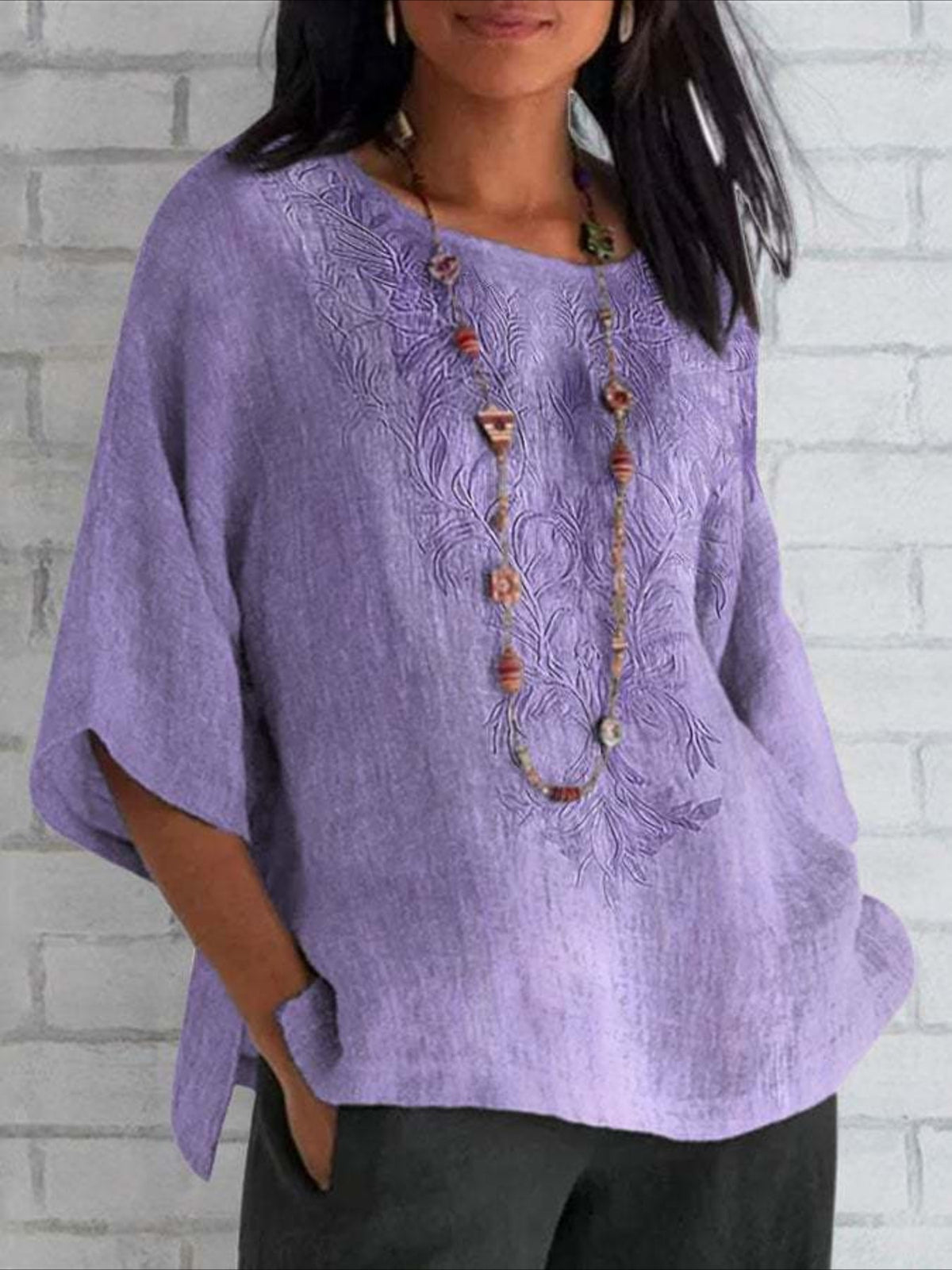 Short Sleeve Plain Embroidery Crew Neck Daily Casual Top