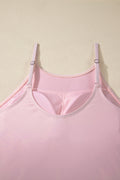 Pink Solid Color Tunic Tank Dress Athletic Shorts Two Piece Set