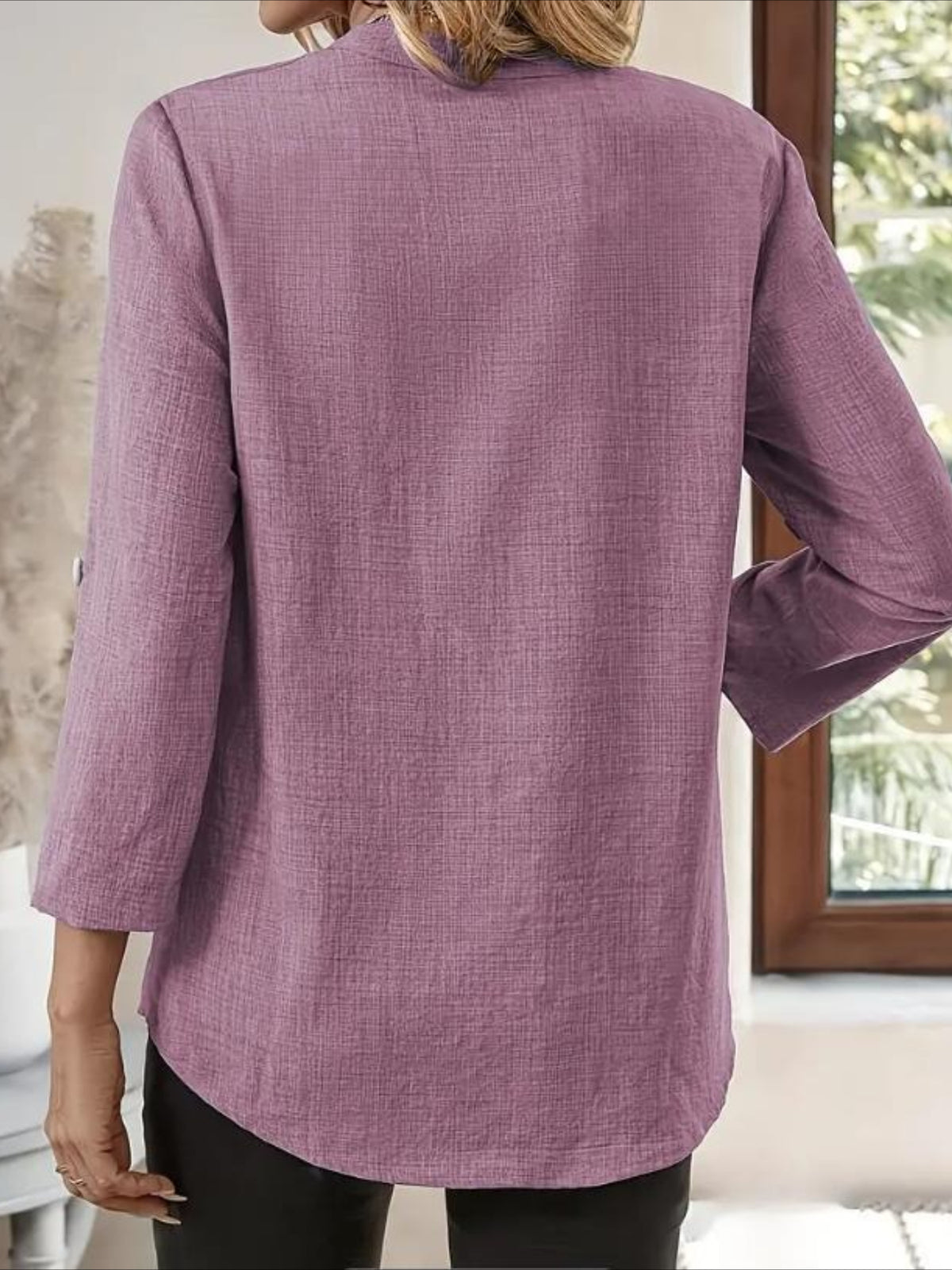 Three Quarter Sleeve Shirt Spring/Fall Apricot Plain Split Joint V Neck Daily Going Out Casual Top