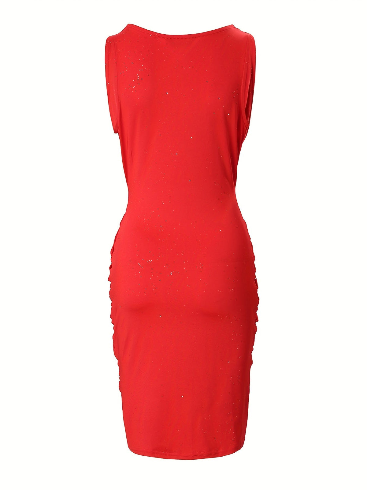 Twist Front Ruched Bodycon Dress, Sexy Sleeveless V-neck Dress